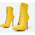 Niko Zip Detail Lace Up Ankle Boot In Yellow Lycra, Yellow