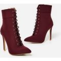 Niko Zip Detail Lace Up Ankle Boot In Maroon Lycra, Red