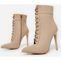 Niko Zip Detail Lace Up Ankle Boot In Nude Lycra, Nude