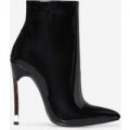 Nina Skinny Heel Pointed Toe Ankle Boot In Black Patent, Black