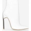 Nina Skinny Heel Pointed Toe Ankle Boot In White Patent, White