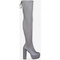 Adley Platform Thigh High Long Boot In Grey Faux Suede, Grey