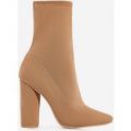 Noelle Block Heel Ankle Boot In Nude Lycra, Nude