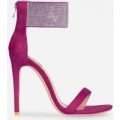 Roxette Crystal Strap Barely There Heel In Fuchsia Faux Suede, Pink