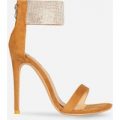 Roxette Crystal Strap Barely There Heel In Mocha Faux Suede, Brown