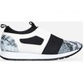 Isake Elastic Strap Trainer In Grey Snake Faux Leather, Grey