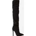 Olivia Over The Knee Long Boot In Black Faux Suede, Black