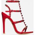 Oya Studded Detail Heel In Red Faux Leather, Red