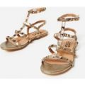 Paisley Studded Sandal In Gold Faux Leather, Gold