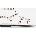 Paisley Studded Sandal In White Faux Leather, White