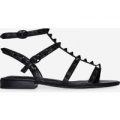 Paisley Studded Detail Gladiator Sandal In Black Faux Leather, Black