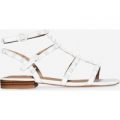 Paisley Studded Detail Gladiator Sandal In White Faux Leather, White