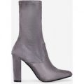 Ellen Block Heel Ankle Boot In Light Grey Faux Suede, Grey