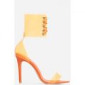 Passion Lace Up Perspex Heel In Orange Patent, Orange