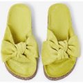Paula Bow Detail Slider In Lime Green Faux Suede, Green