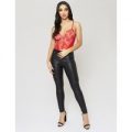 Lace Panel Lined Bodysuit, Red