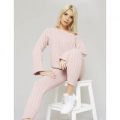 Off the Shoulder Knitted Loungewear Set, Nude