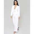 Tie Front Blazer and Wide Leg Trouser Suit, White