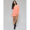 Coral Frill Hem Day Dress with Buttons, Orange