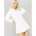 Frill Hem Day Dress with Buttons, White