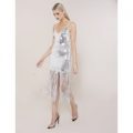 Sequin Fringed Mini Dress, Silver