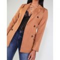 Horn Button Belted Tailored Jacket, Tan