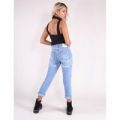 High Waisted Mom Jeans with Rip Bum Detail, Blue