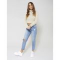 Roll Neck Cable Knitted Cropped Jumper, Beige