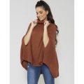 Camel Roll Neck Cape Knitted Jumper, Brown