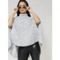 Roll Neck Cape Knitted Jumper, Grey