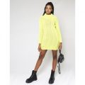 Neon Roll Neck Cable Knitted Dress, Green