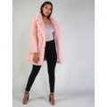 Collar Teddy Faux Fur Coat, Pink