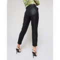 PU Paperbag Waist Belted Trousers, Black