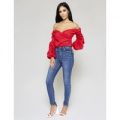 Off the Shoulder Sleeve Detail Top, Red