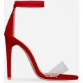 Perrie Perspex Lace Up Heel In Red Faux Suede, Red