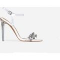 Peyton Jewel Embellished Perspex Heel In White Faux Leather, White