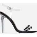 Peyton Jewel Embellished Perspex Heel In Black Faux Leather, Black