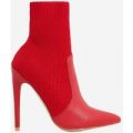 Phoenix Knitted Sock Boot In Red Faux Leather, Red
