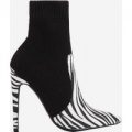 Phoenix Knitted Sock Boot In Zebra Print Faux Suede, Black