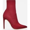 Phoenix Knitted Sock Boot In Burgundy Faux Suede, Red