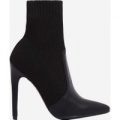 Phoenix Knitted Sock Boot In Black Faux Leather, Black