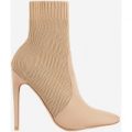 Phoenix Knitted Sock Boot In Nude Faux Suede, Nude