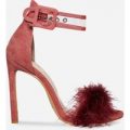 Pia Perspex Strap Fluffy Heel In Blush Red Faux Suede, Pink