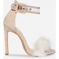 Pia Perspex Strap Fluffy Heel In Nude Faux Suede, Nude