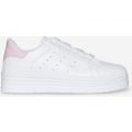 Horton Oversized Trainer With Pink Heel Tab In White Faux Leather, White