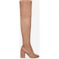 Pope Flared Heel Over The Knee Long Boot In Mocha Faux Suede, Brown