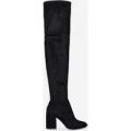 Pope Flared Heel Over The Knee Long Boot In Black Faux Suede, Black