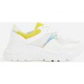 Jensen Chunky Sole Yellow Mesh Trainers In White Faux Leather, White
