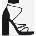 Rae Knot Detail Lace Up Platform Heel In Black Faux Suede, Black