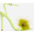 Rae Faux Feather Fluffy Heel In Green Faux Leather, Green